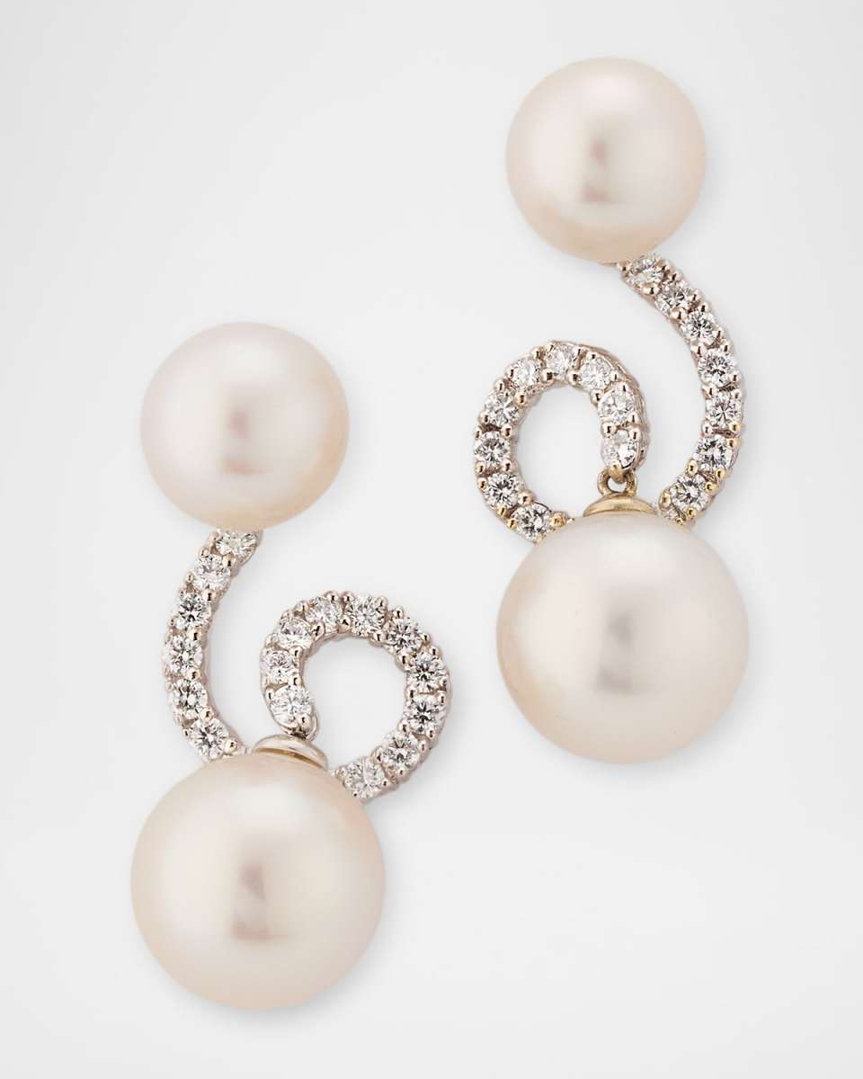 18K White Gold 10.5-13.5mm South Sea Pearl Earrings with Diamonds